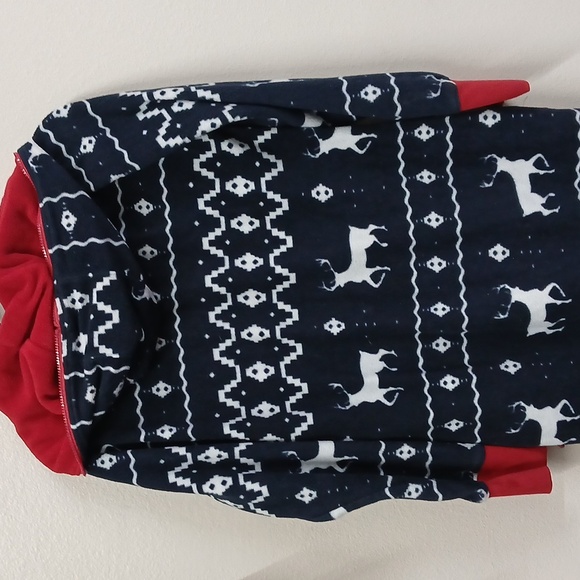 TIPSY ELVES Blue Reindeer Fleece Hooded One Piece Jumpsuit Pajamas Men's Small - Picture 7 of 9